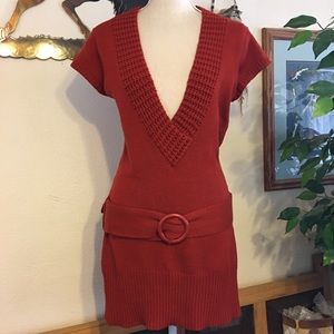 It’s Our Time fall orange v neck belted sweater